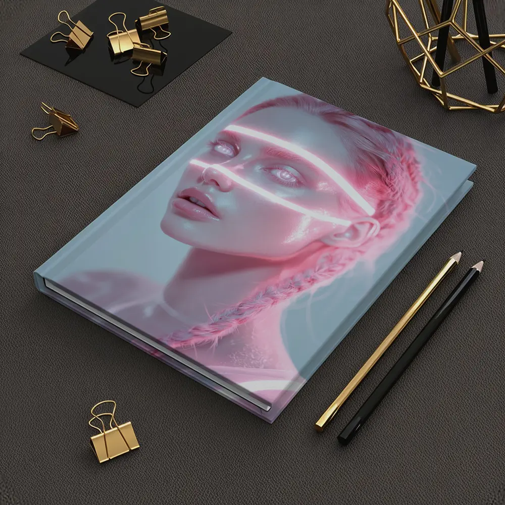 Neon Light Woman Portrait Pink Braids – Notebooks