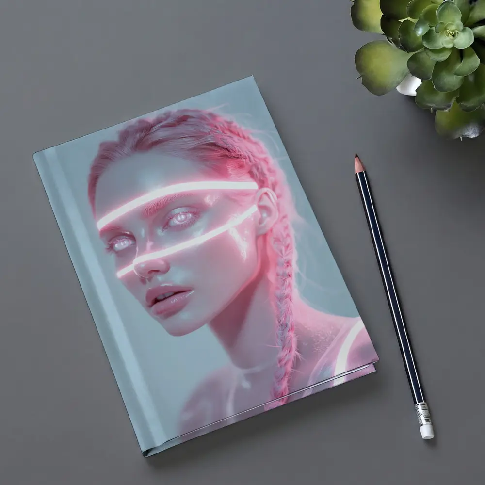 Neon Light Woman Portrait Pink Braids – Notebooks