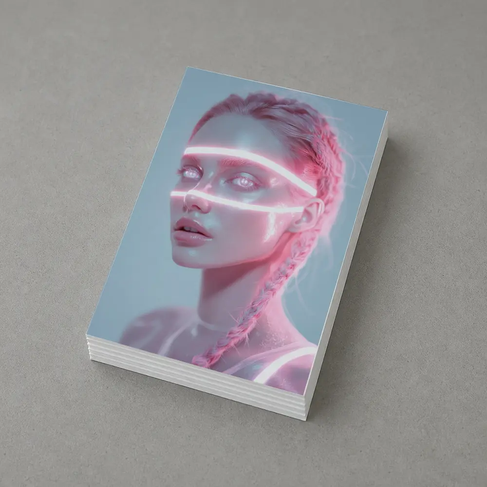 Neon Light Woman Portrait Pink Braids – Postcards