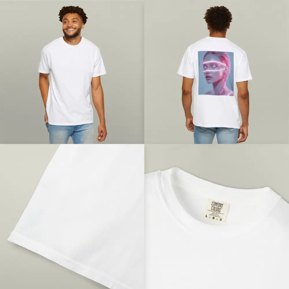 Neon Light Woman Portrait Pink Braids – T-Shirts