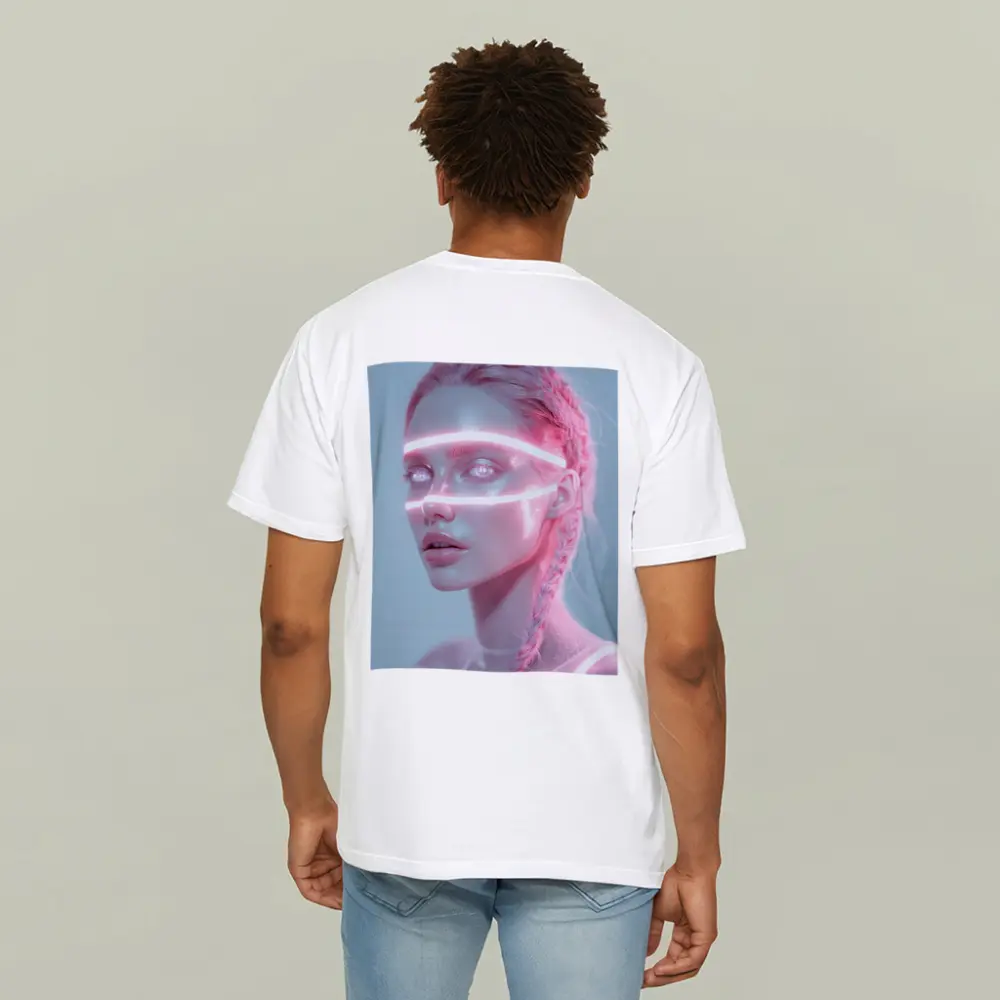 Neon Light Woman Portrait Pink Braids – T-Shirts