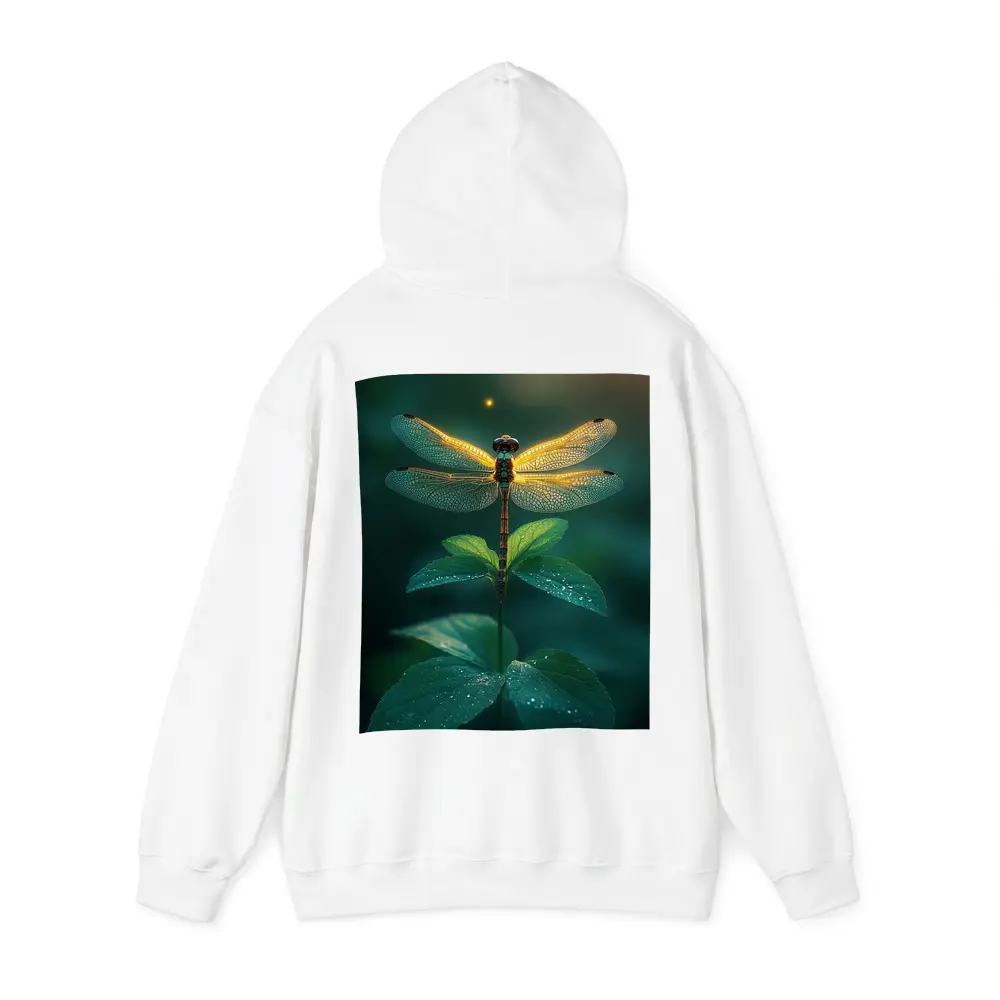 Glowing Dragonfly Perched On Green Plant – Hoodies