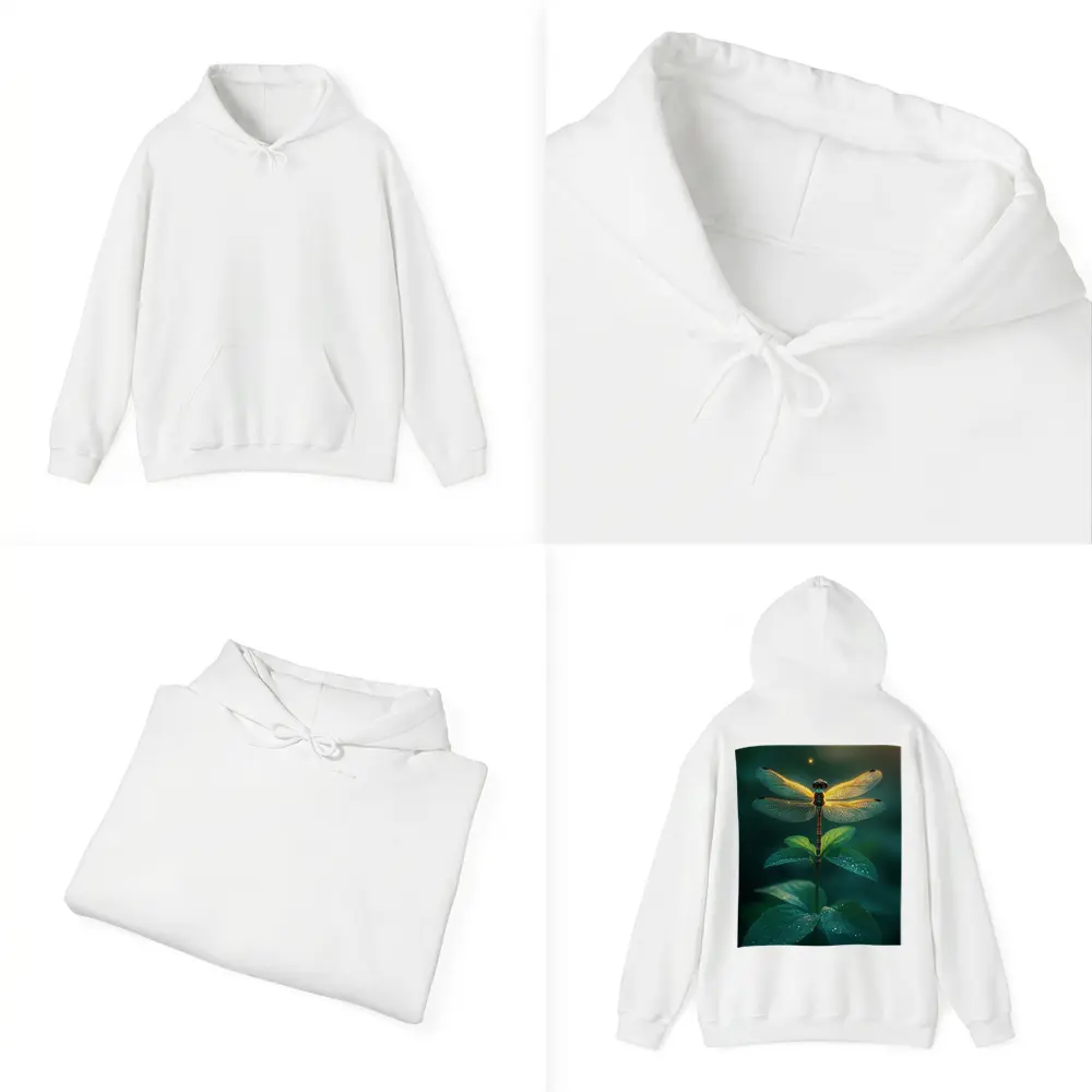 Glowing Dragonfly Perched On Green Plant – Hoodies