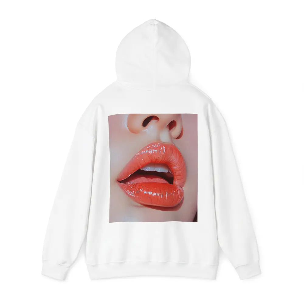 Glossy Coral Lips Close Up Portrait Art – Hoodies