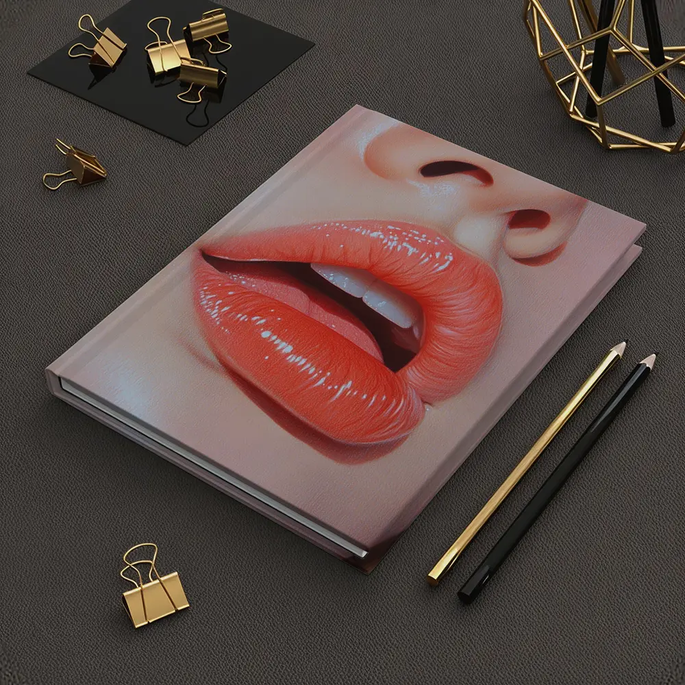 Glossy Coral Lips Close Up Portrait Art – Notebooks