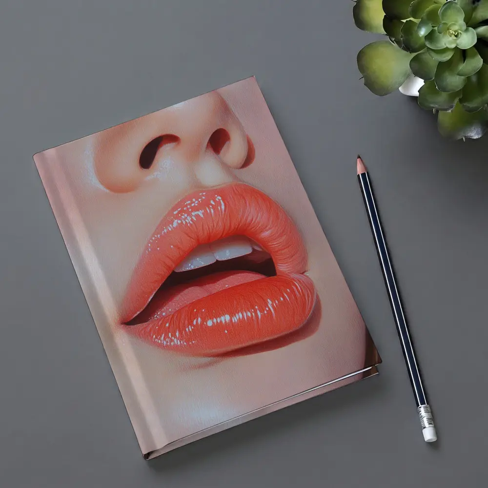 Glossy Coral Lips Close Up Portrait Art – Notebooks