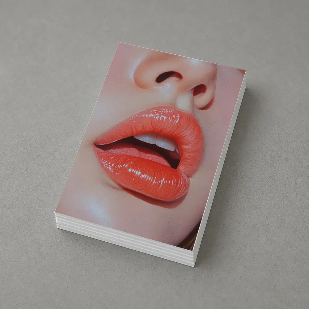 Glossy Coral Lips Close Up Portrait Art – Postcards