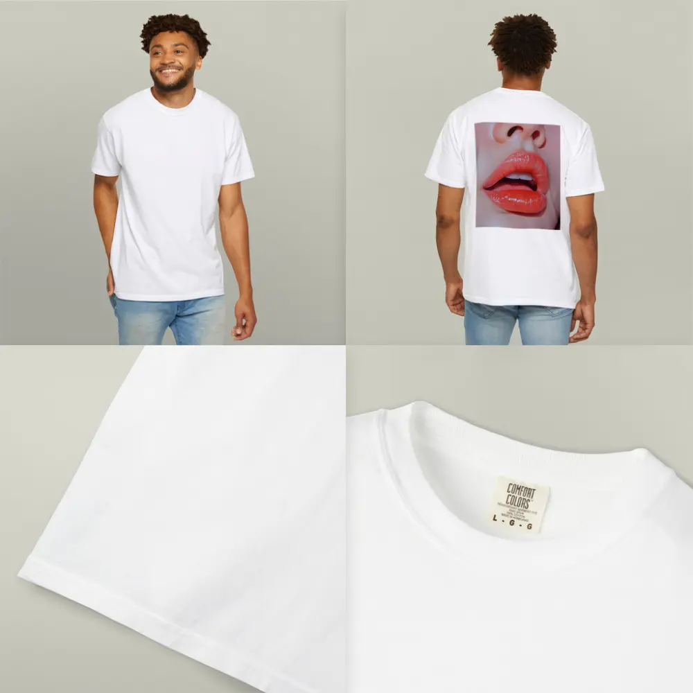 Glossy Coral Lips Close Up Portrait Art – T-Shirts