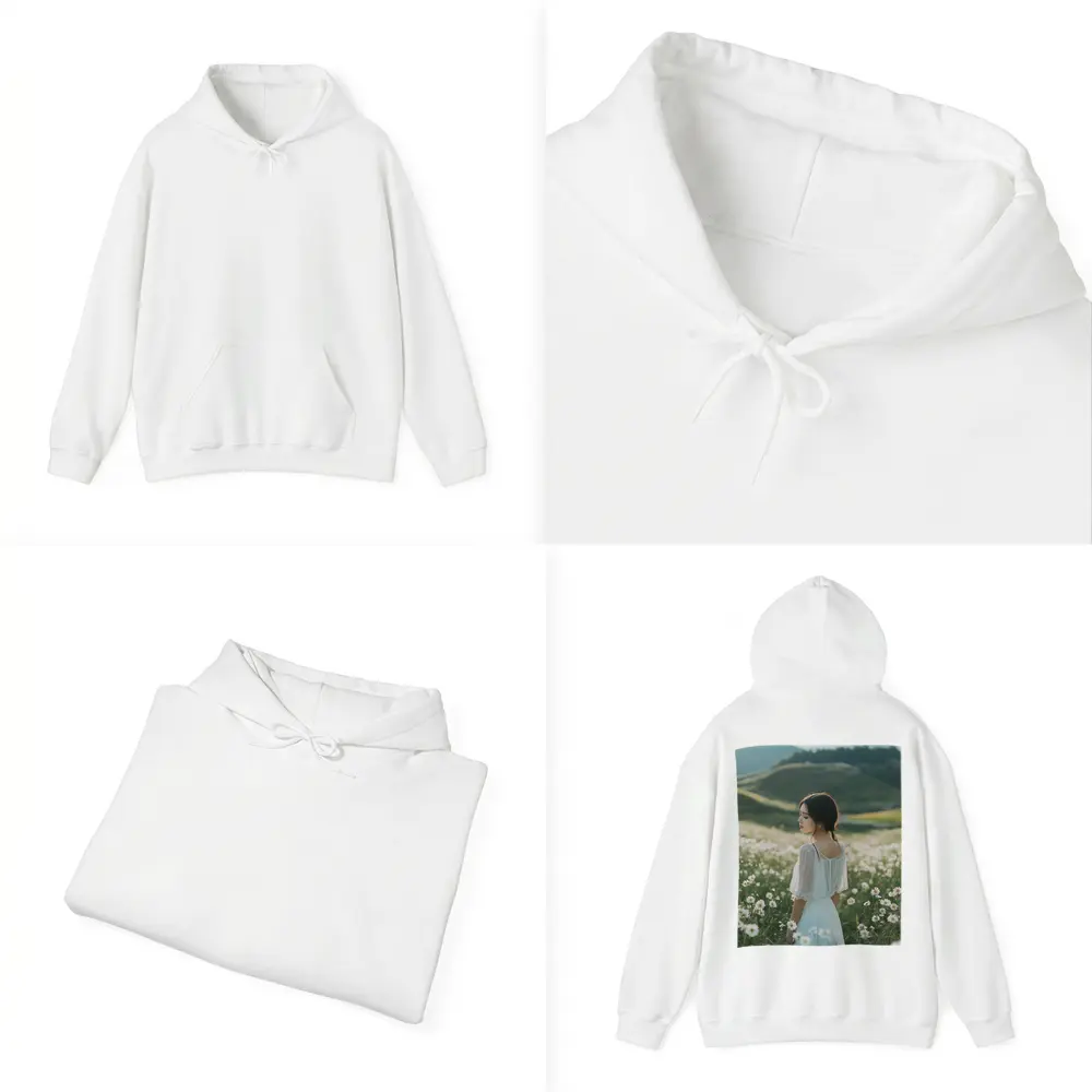 Woman White Dress Daisy Flower Field Hills – Hoodies