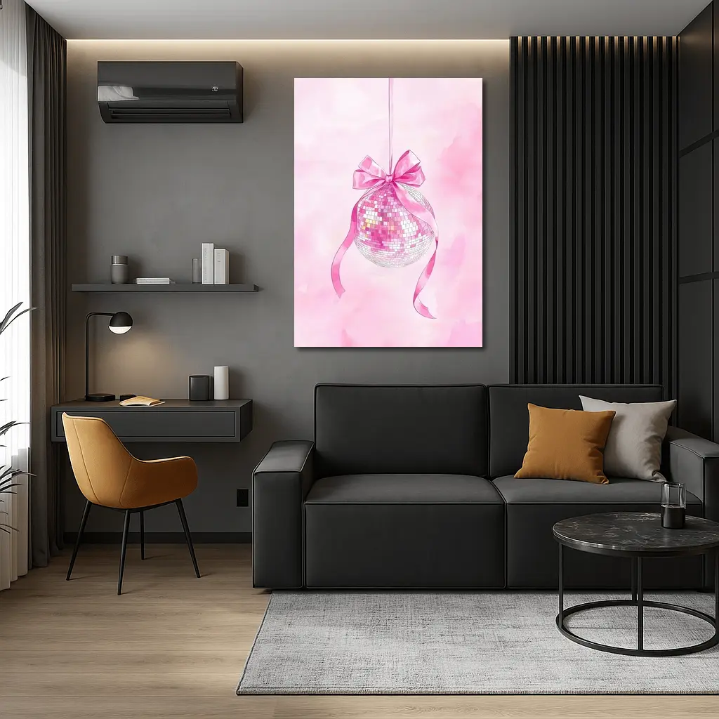 Pink Disco Ball Bow Watercolor Art – Wall Art
