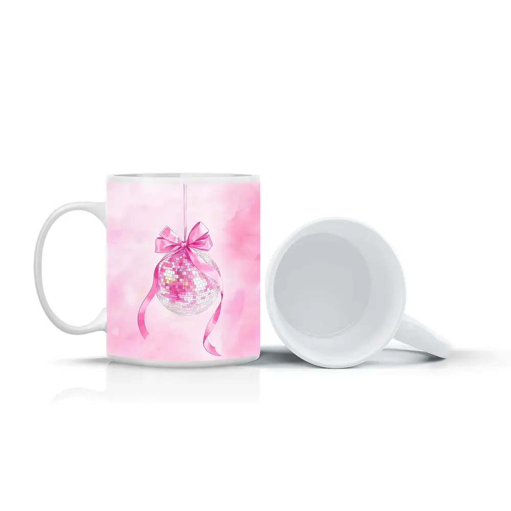 Pink Disco Ball Bow Watercolor Art – Mugs