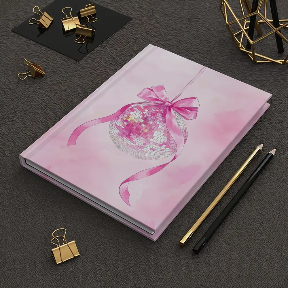 Pink Disco Ball Bow Watercolor Art – Notebooks
