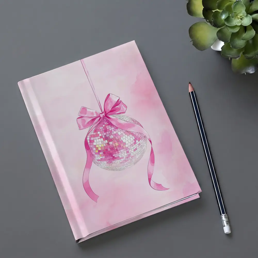 Pink Disco Ball Bow Watercolor Art – Notebooks