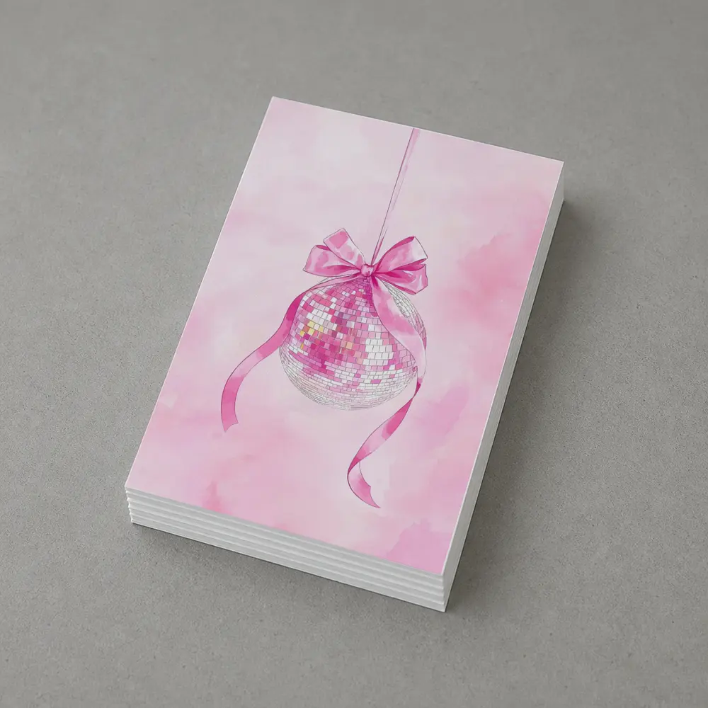Pink Disco Ball Bow Watercolor Art – Postcards