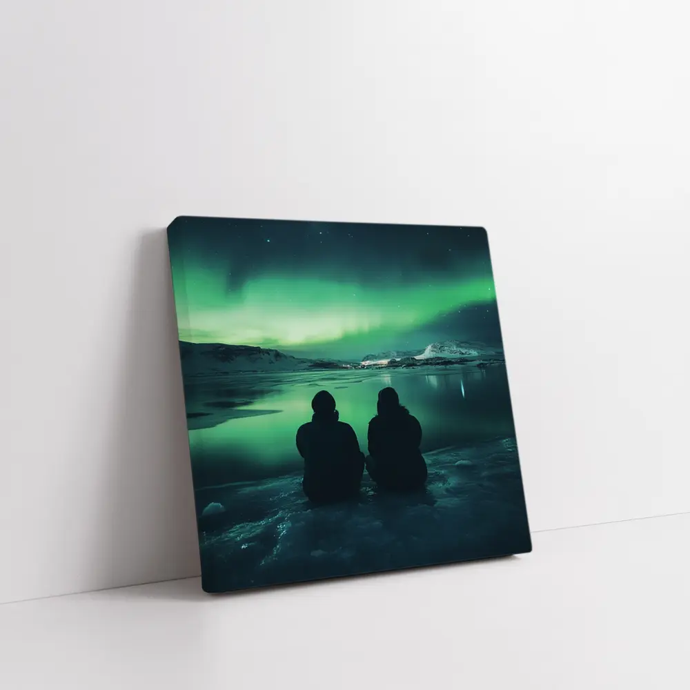 Two Silhouettes Watching Northern Lights Iceland – Wall Art