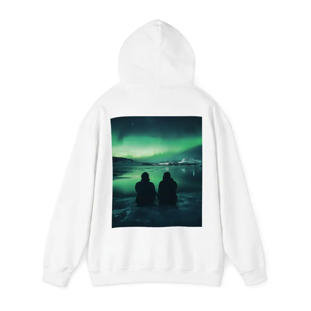 Two Silhouettes Watching Northern Lights Iceland – Hoodies