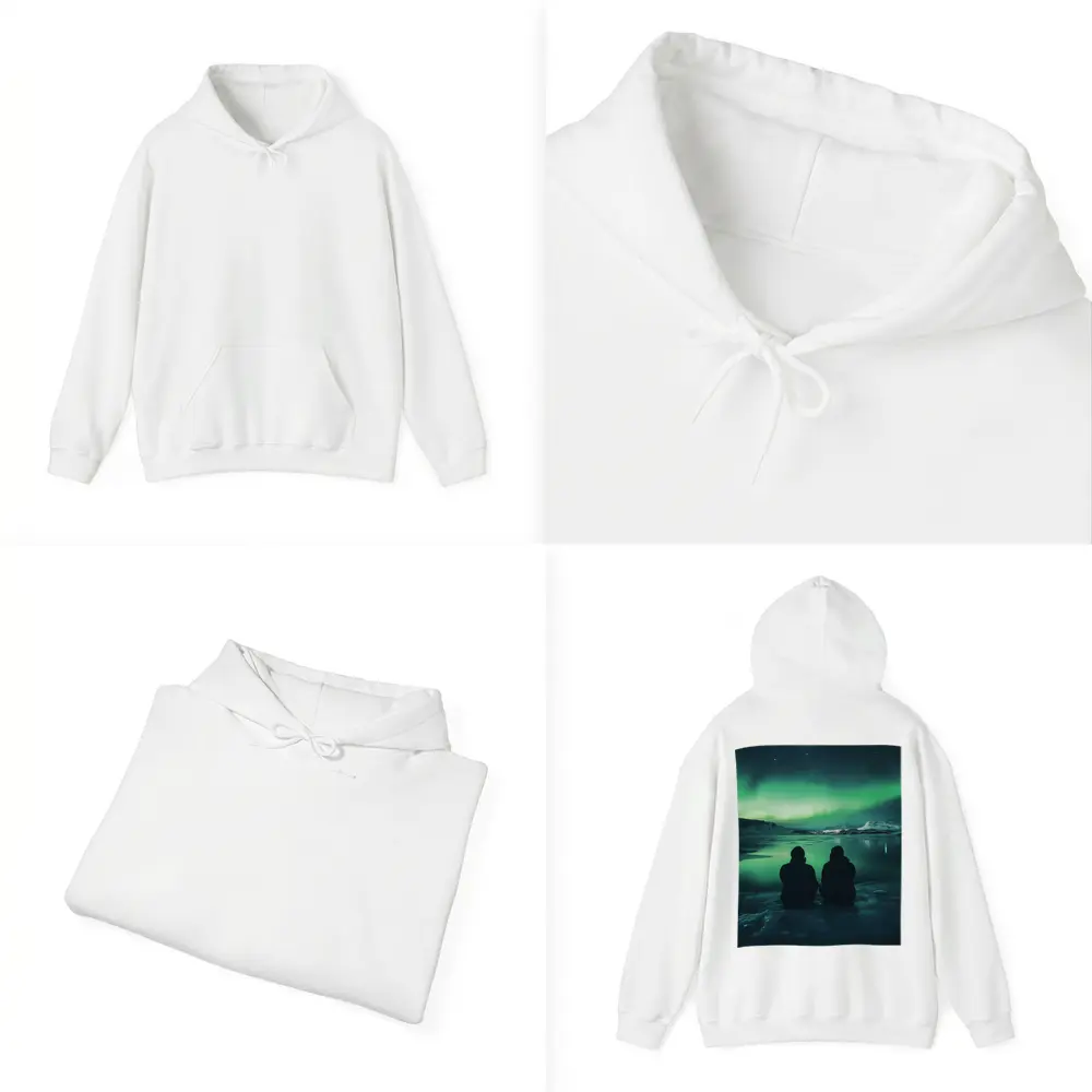 Two Silhouettes Watching Northern Lights Iceland – Hoodies