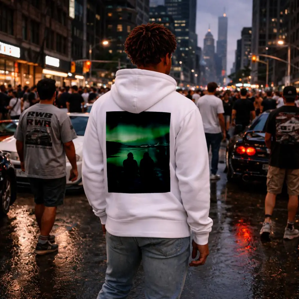 Two Silhouettes Watching Northern Lights Iceland – Hoodies
