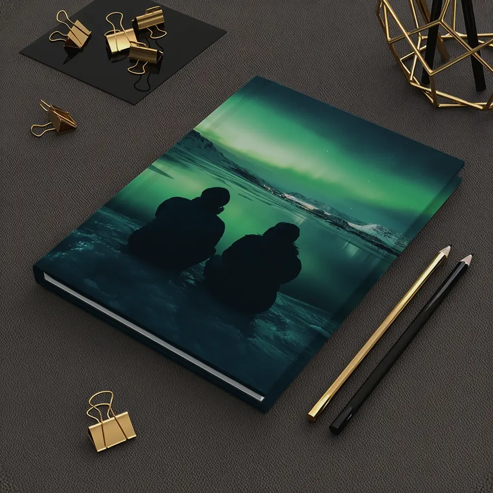 Two Silhouettes Watching Northern Lights Iceland – Notebooks