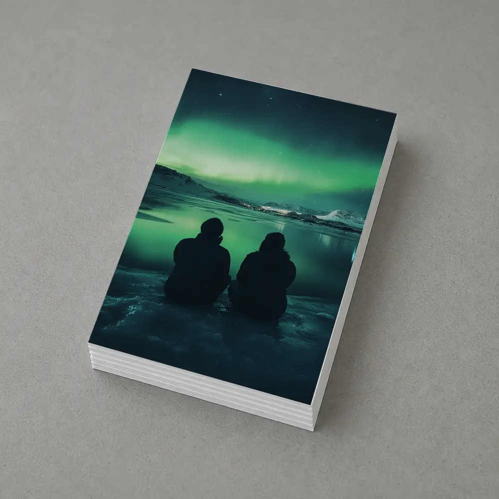 Two Silhouettes Watching Northern Lights Iceland – Postcards