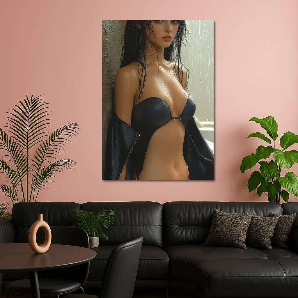 Dark Haired Woman Rain Soaked Digital Art – Wall Art