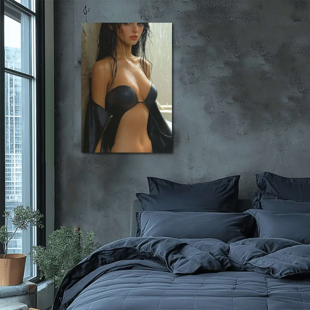 Dark Haired Woman Rain Soaked Digital Art – Wall Art