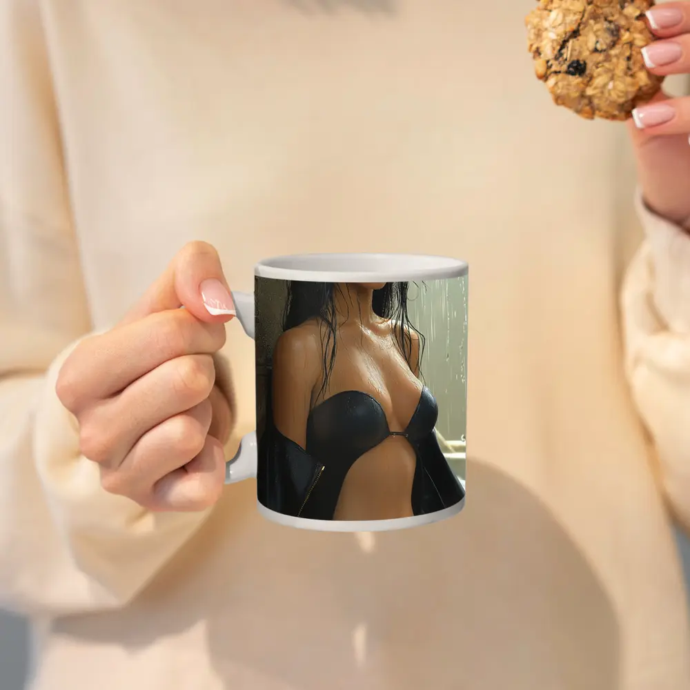 Dark Haired Woman Rain Soaked Digital Art – Mugs