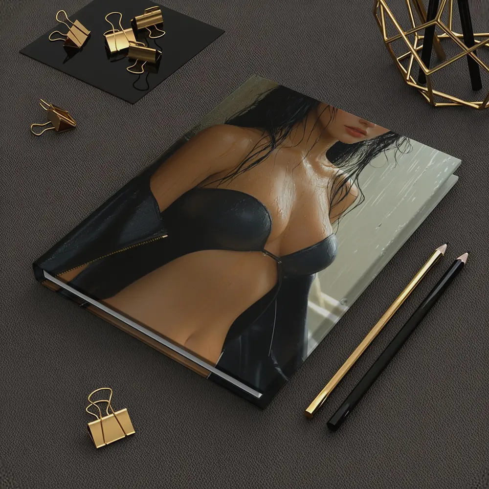 Dark Haired Woman Rain Soaked Digital Art – Notebooks