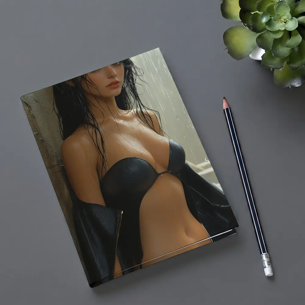 Dark Haired Woman Rain Soaked Digital Art – Notebooks