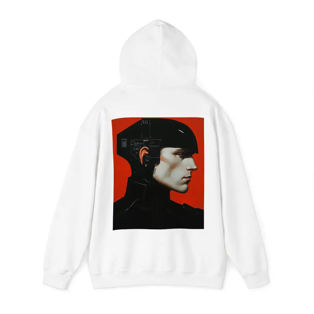 Cyberpunk Soldier Portrait Red Background Art – Hoodies