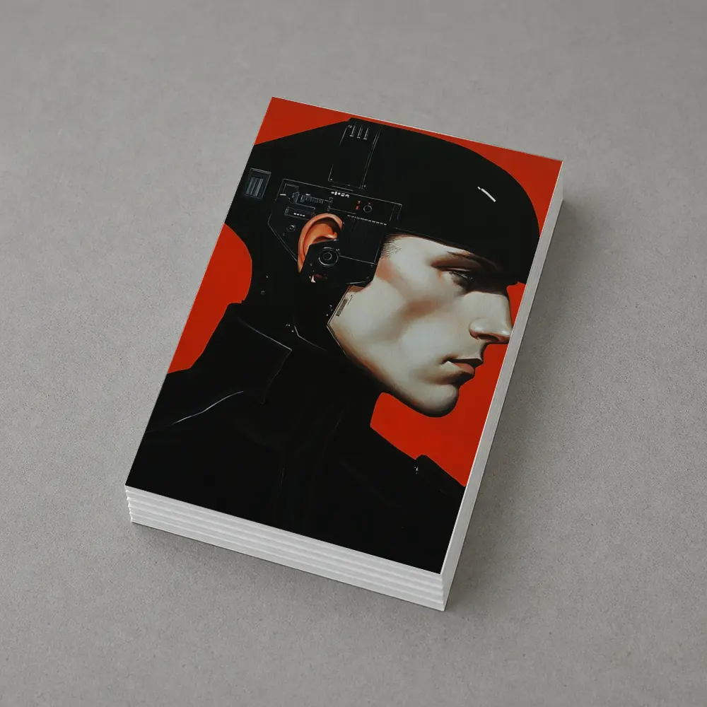 Cyberpunk Soldier Portrait Red Background Art – Postcards