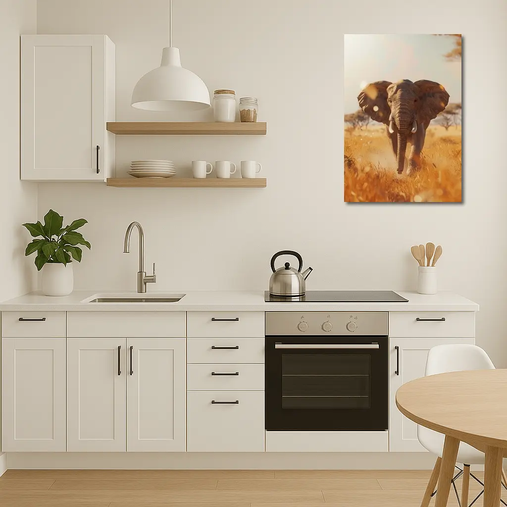 African Elephant Walking Through Golden Savanna – Wall Art