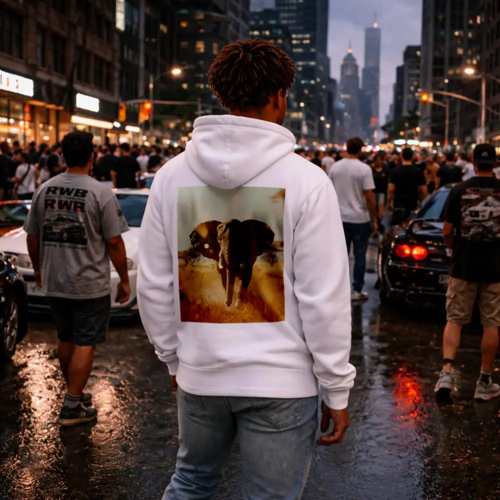 African Elephant Walking Through Golden Savanna – Hoodies