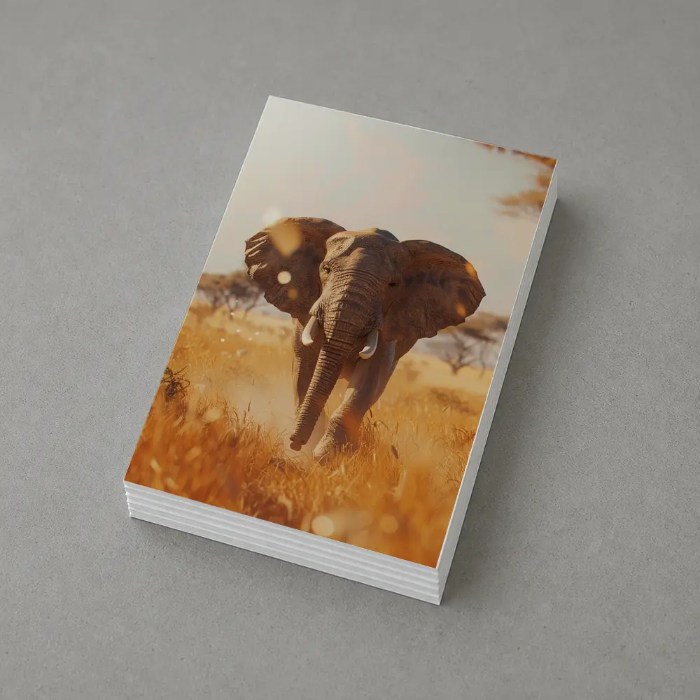 African Elephant Walking Through Golden Savanna – Postcards