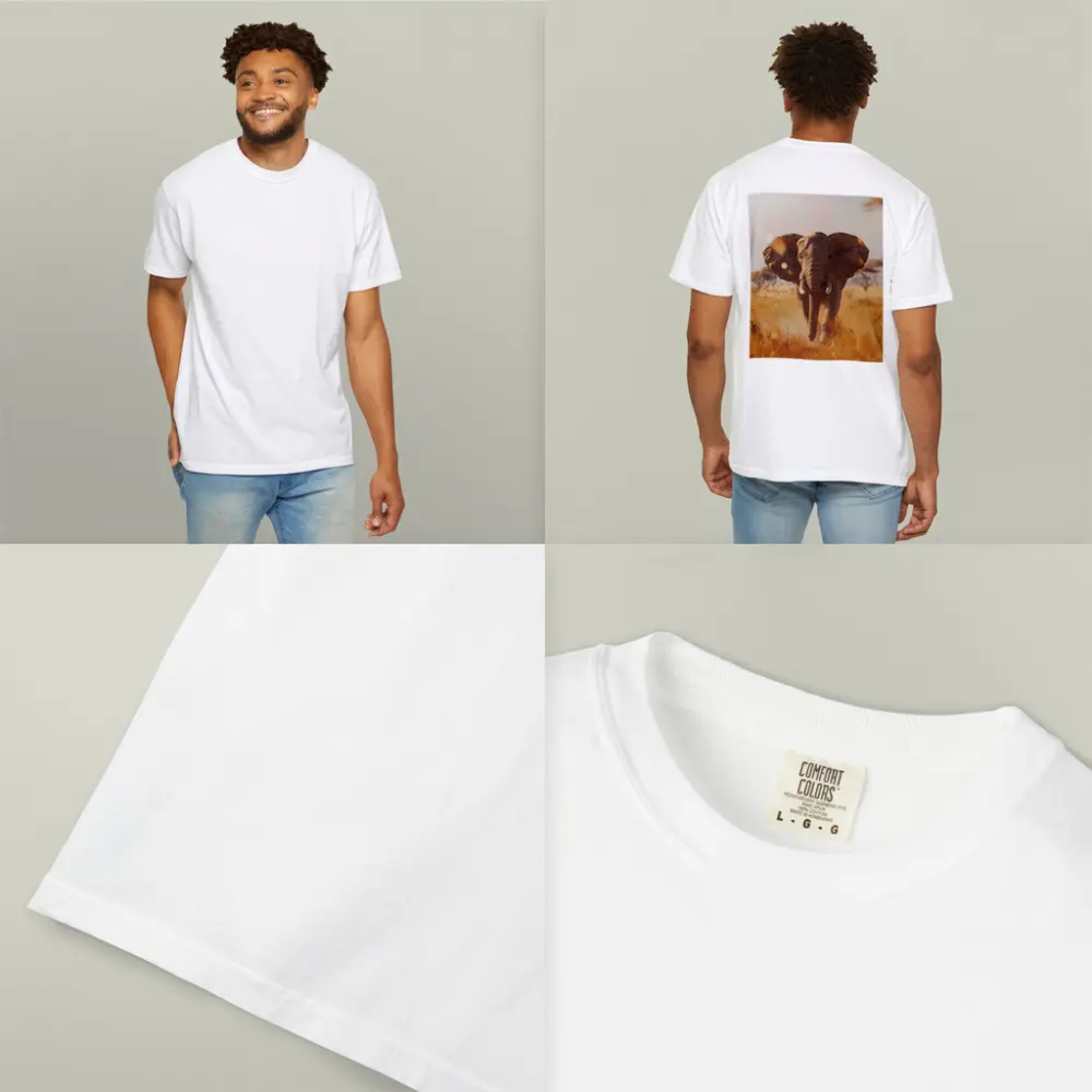 African Elephant Walking Through Golden Savanna – T-Shirts