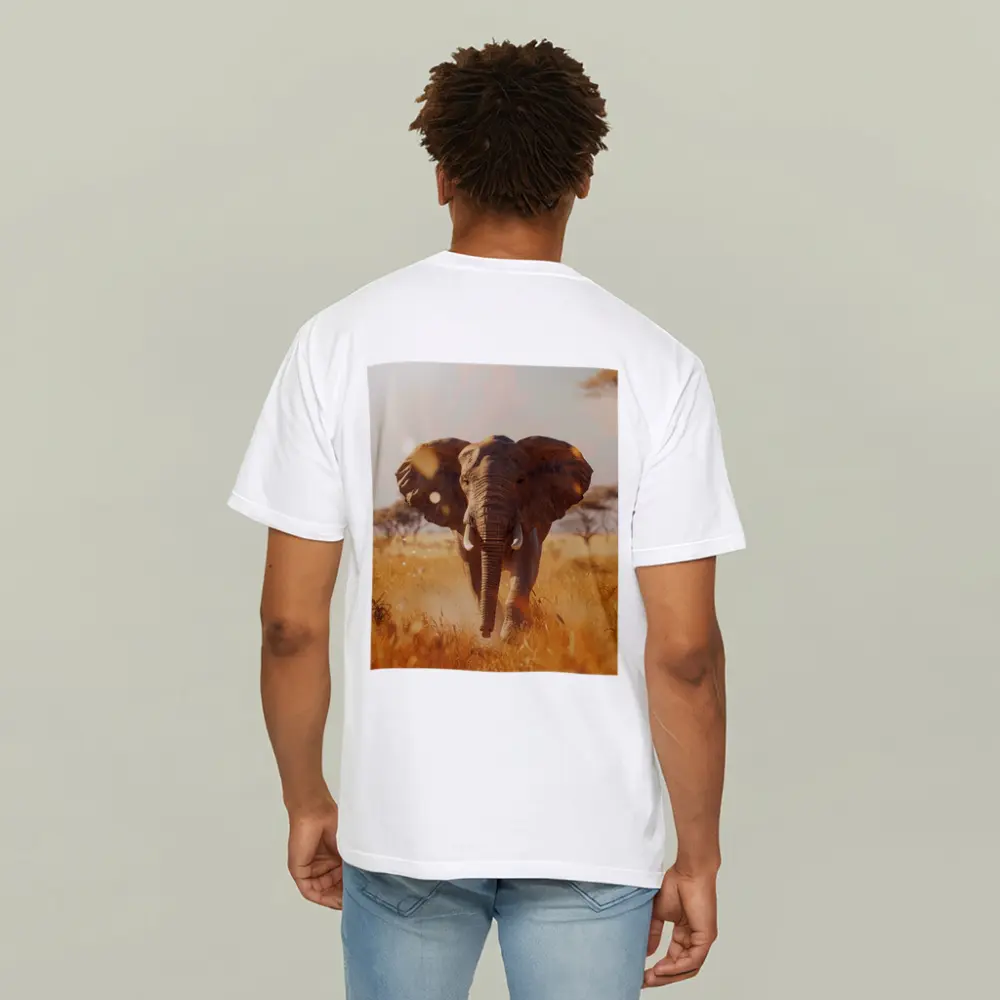 African Elephant Walking Through Golden Savanna – T-Shirts