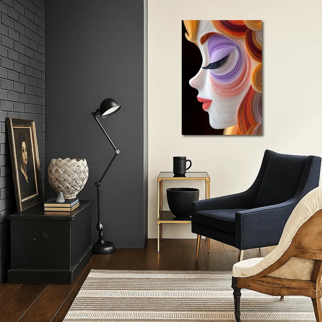 Quilling Art Woman Face Profile Dark Background – Wall Art