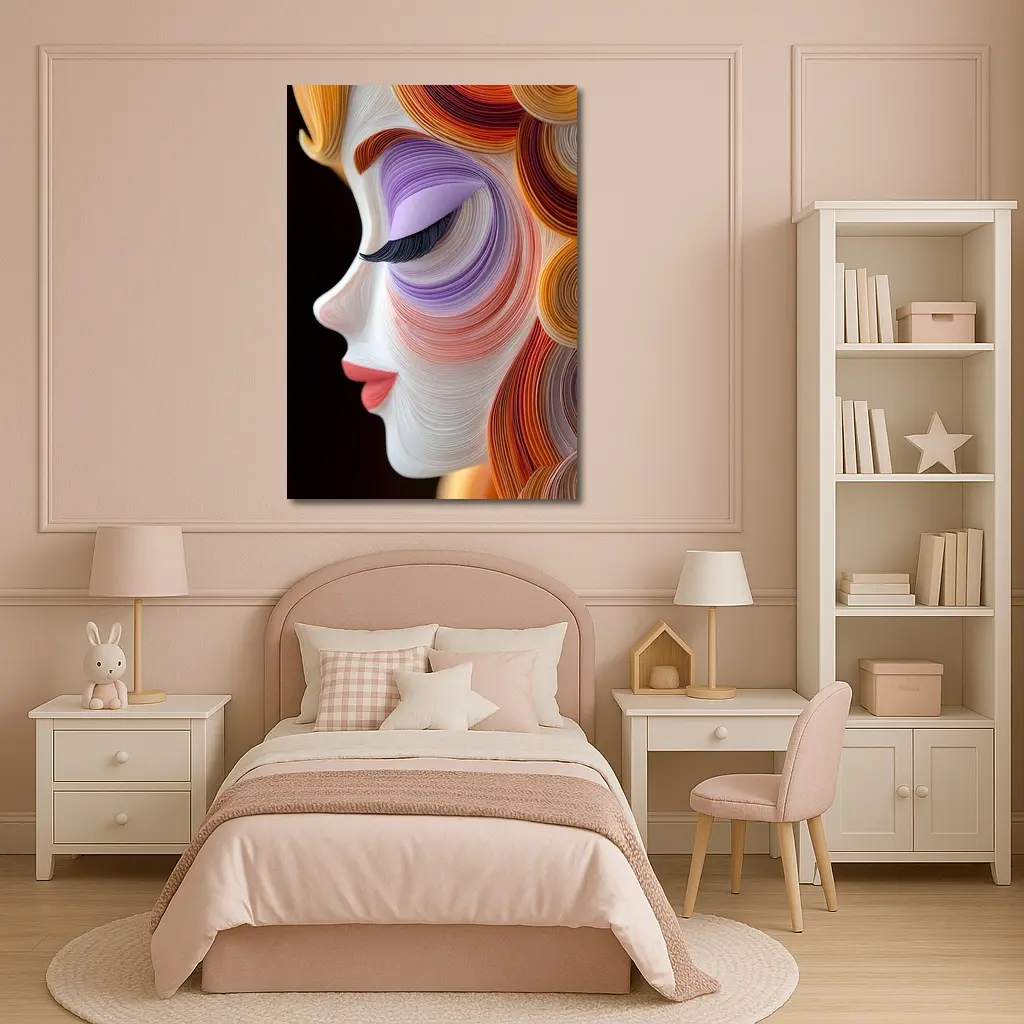 Quilling Art Woman Face Profile Dark Background – Wall Art