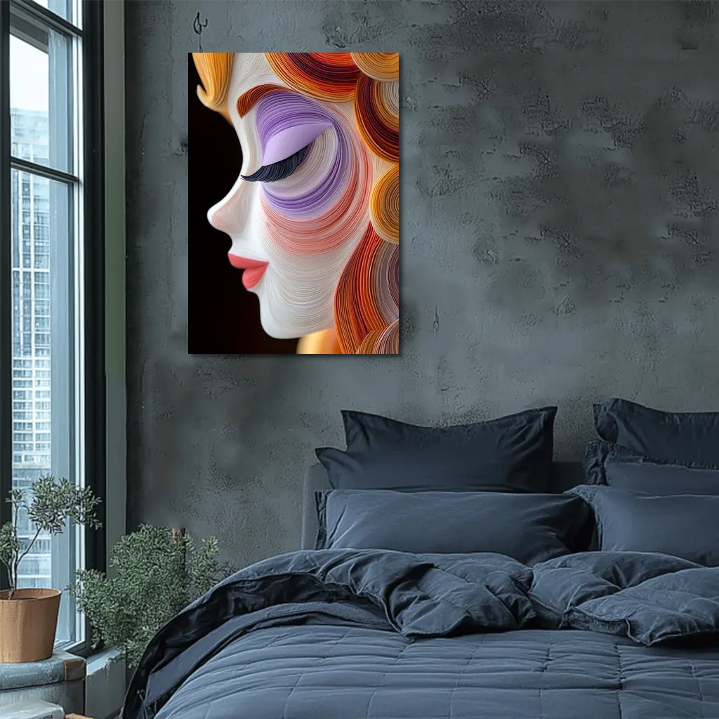 Quilling Art Woman Face Profile Dark Background – Wall Art