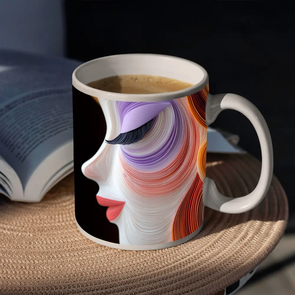 Quilling Art Woman Face Profile Dark Background – Mugs