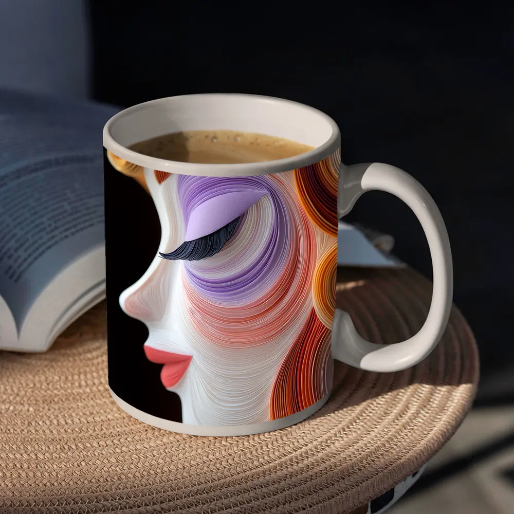 Quilling Art Woman Face Profile Dark Background – Mugs