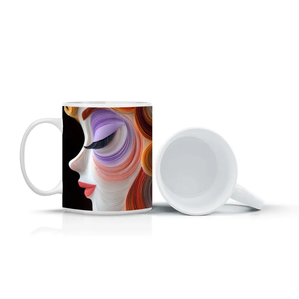Quilling Art Woman Face Profile Dark Background – Mugs