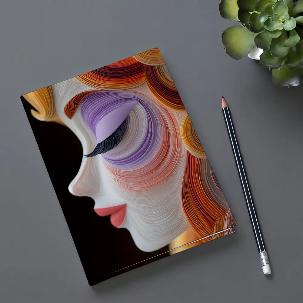 Quilling Art Woman Face Profile Dark Background – Notebooks