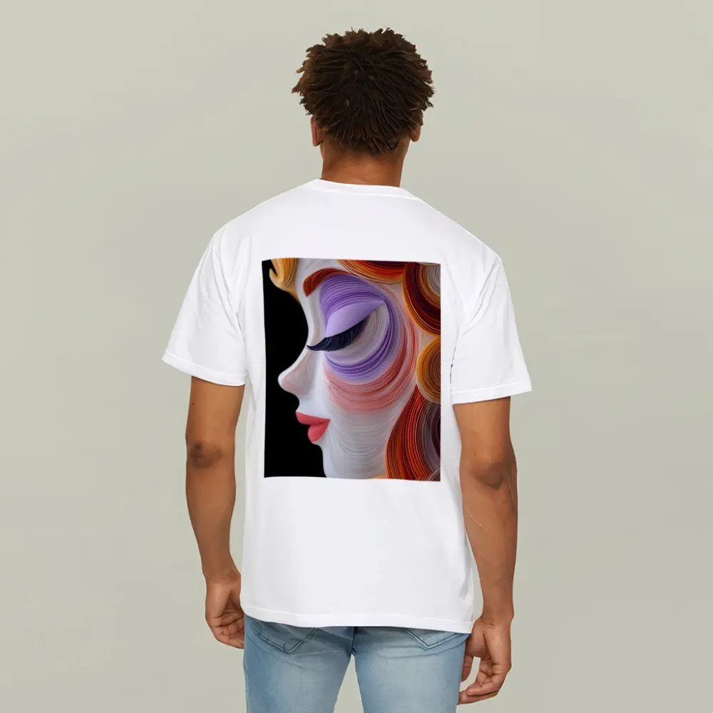 Quilling Art Woman Face Profile Dark Background – T-Shirts