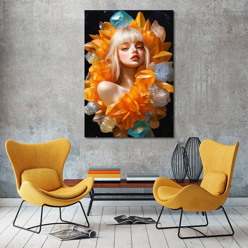 Crystal Girl Fantasy Portrait Dark Space Background – Wall Art