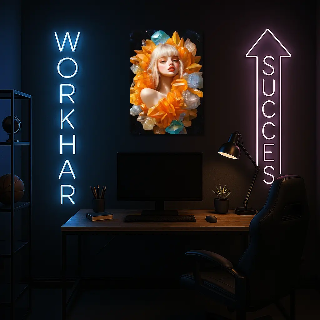 Crystal Girl Fantasy Portrait Dark Space Background – Wall Art