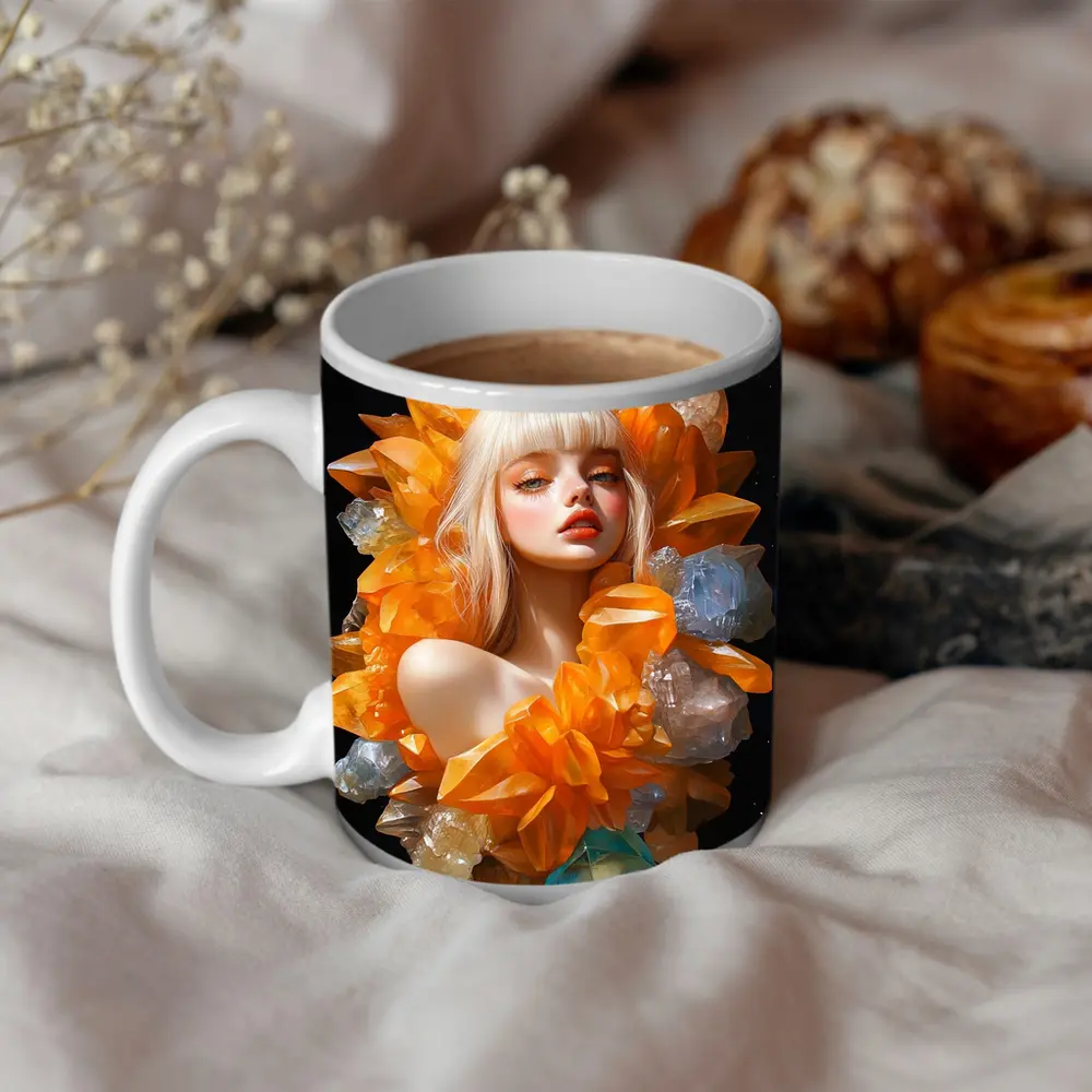 Crystal Girl Fantasy Portrait Dark Space Background – Mugs