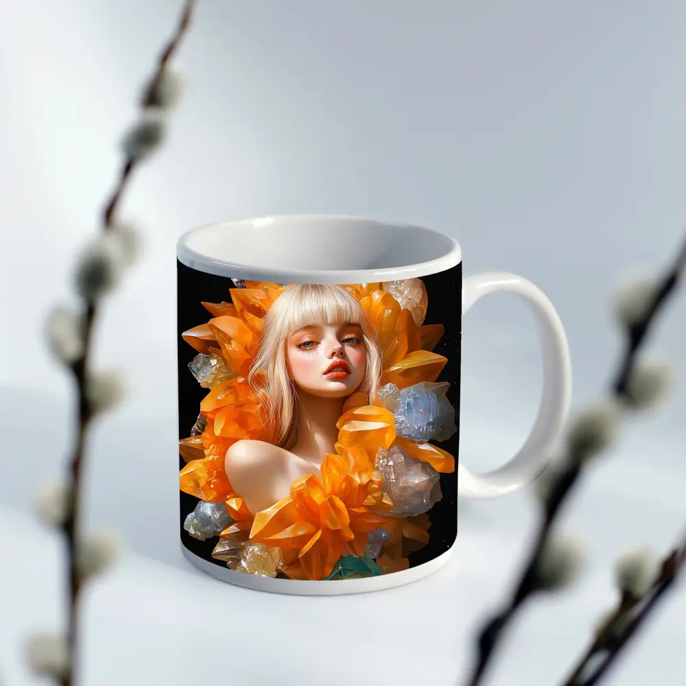 Crystal Girl Fantasy Portrait Dark Space Background – Mugs