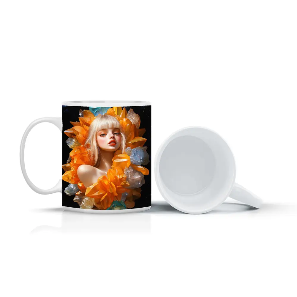 Crystal Girl Fantasy Portrait Dark Space Background – Mugs