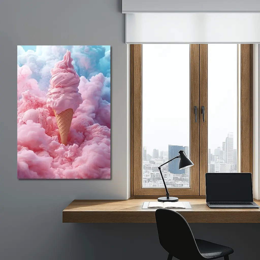 Pink Ice Cream Cone Cotton Candy Clouds – Wall Art
